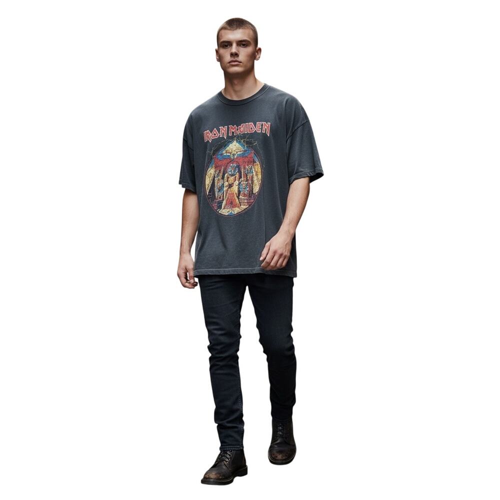 Iron Maiden 1984 Power Slave Graphic Tee Grey Design "Eddie" As Album Cover M/L